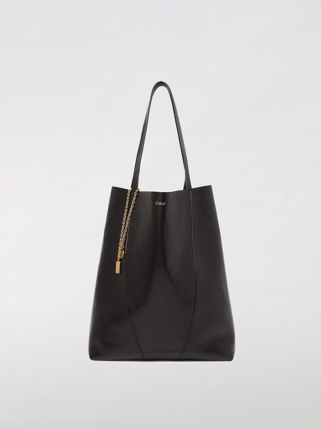 Chloé Large Sac Cabas Spin En Cuir Grainé Femme Noir Taille Onesize 100% Cuir De Veau In Black