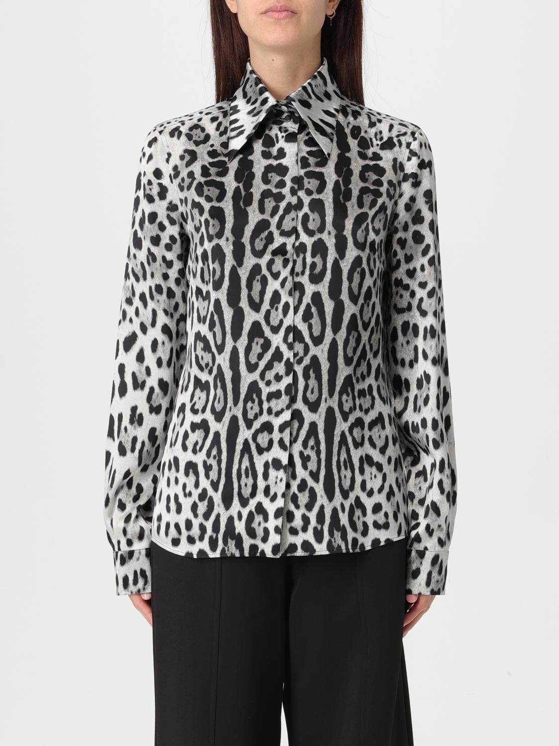 Dolce & Gabbana Leopard Print Silk Shirt In Gray