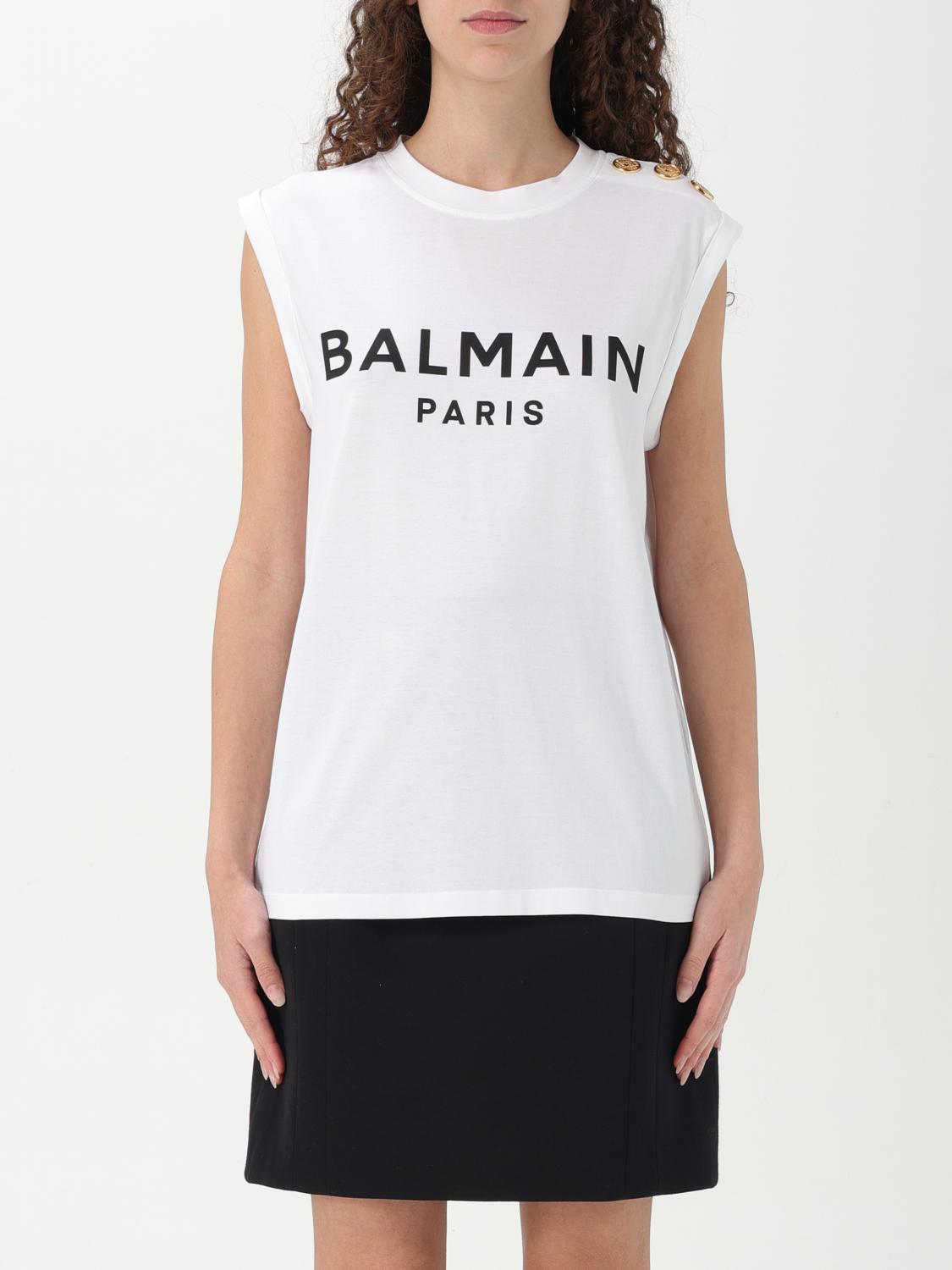 Balmain Logo Cotton Jersey Tank Top In White