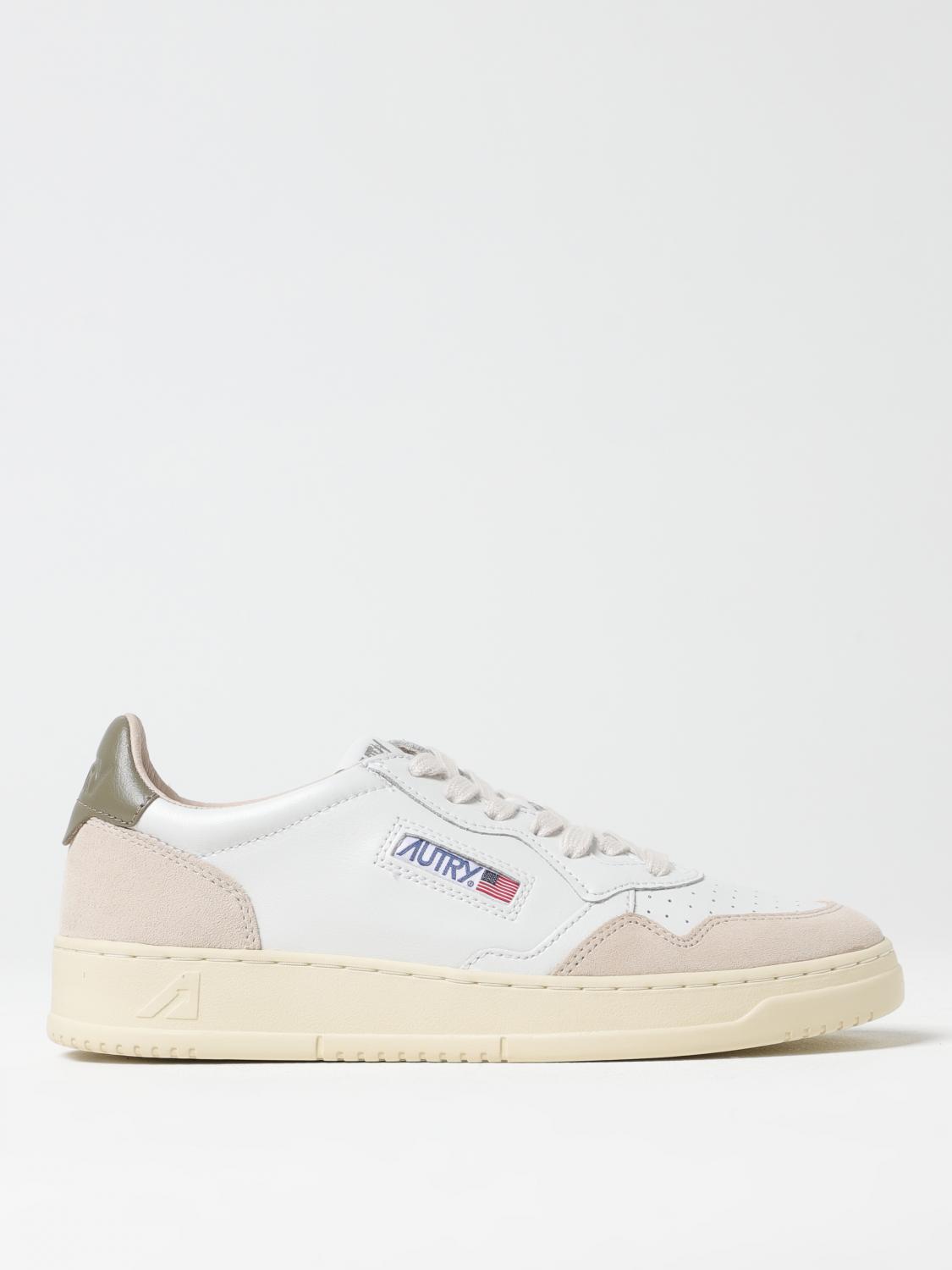 Autry Medalist Low Sneakers In Leather And Suede Color White And Covert Green In White