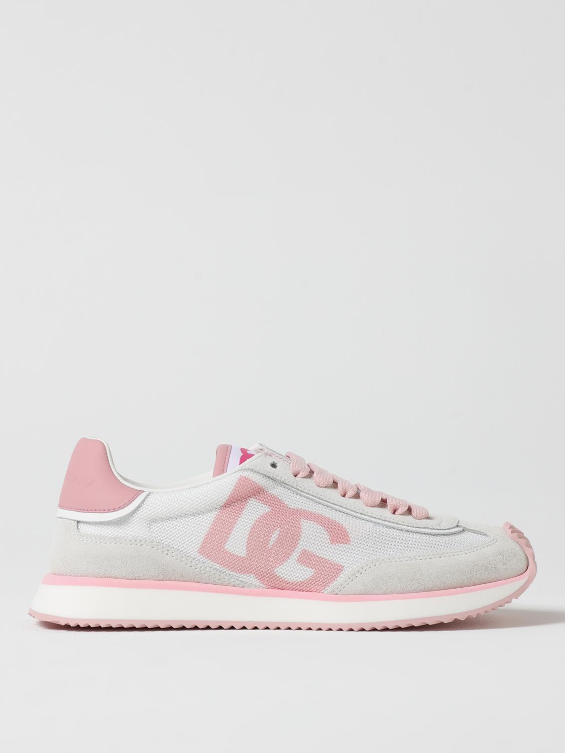 Dolce & Gabbana 'aria' Pink Running Sneakers With Logo Detail In Suede And Tech Fabric Woman In Pink