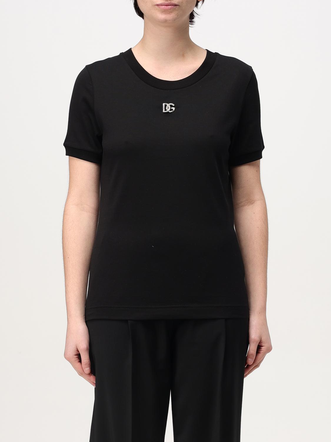 Dolce & Gabbana Black T-shirt With Logo Decorated With Crystals On The Front In 黑色