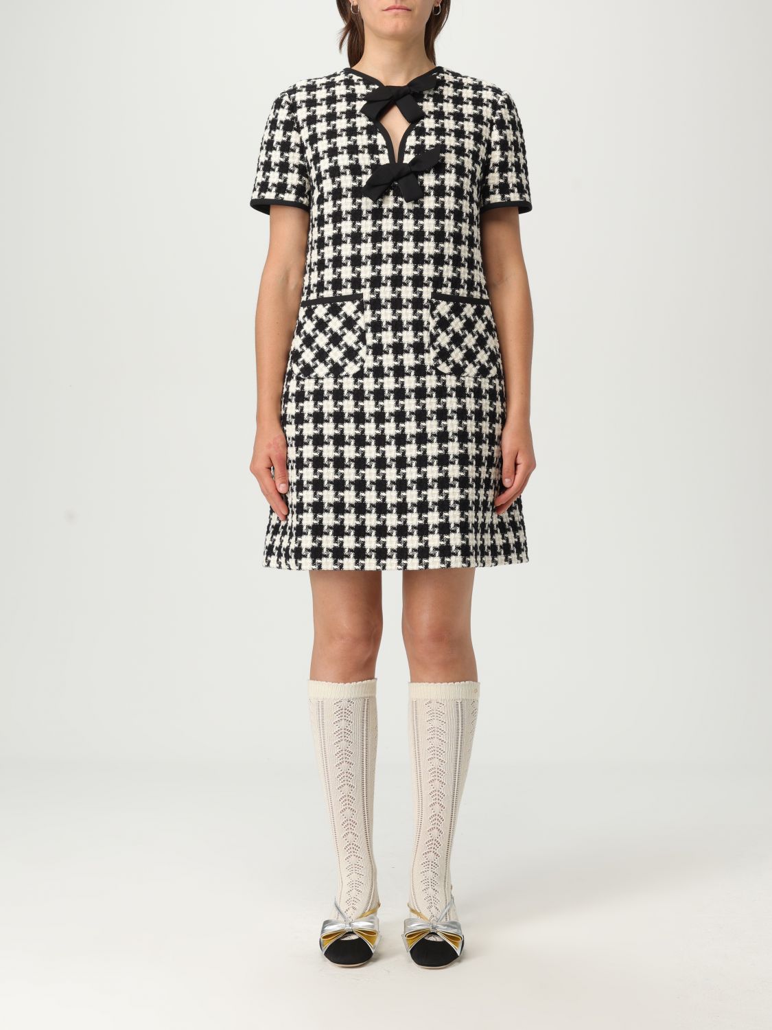 Valentino Embroidered Damier Light Tweed Short Dress