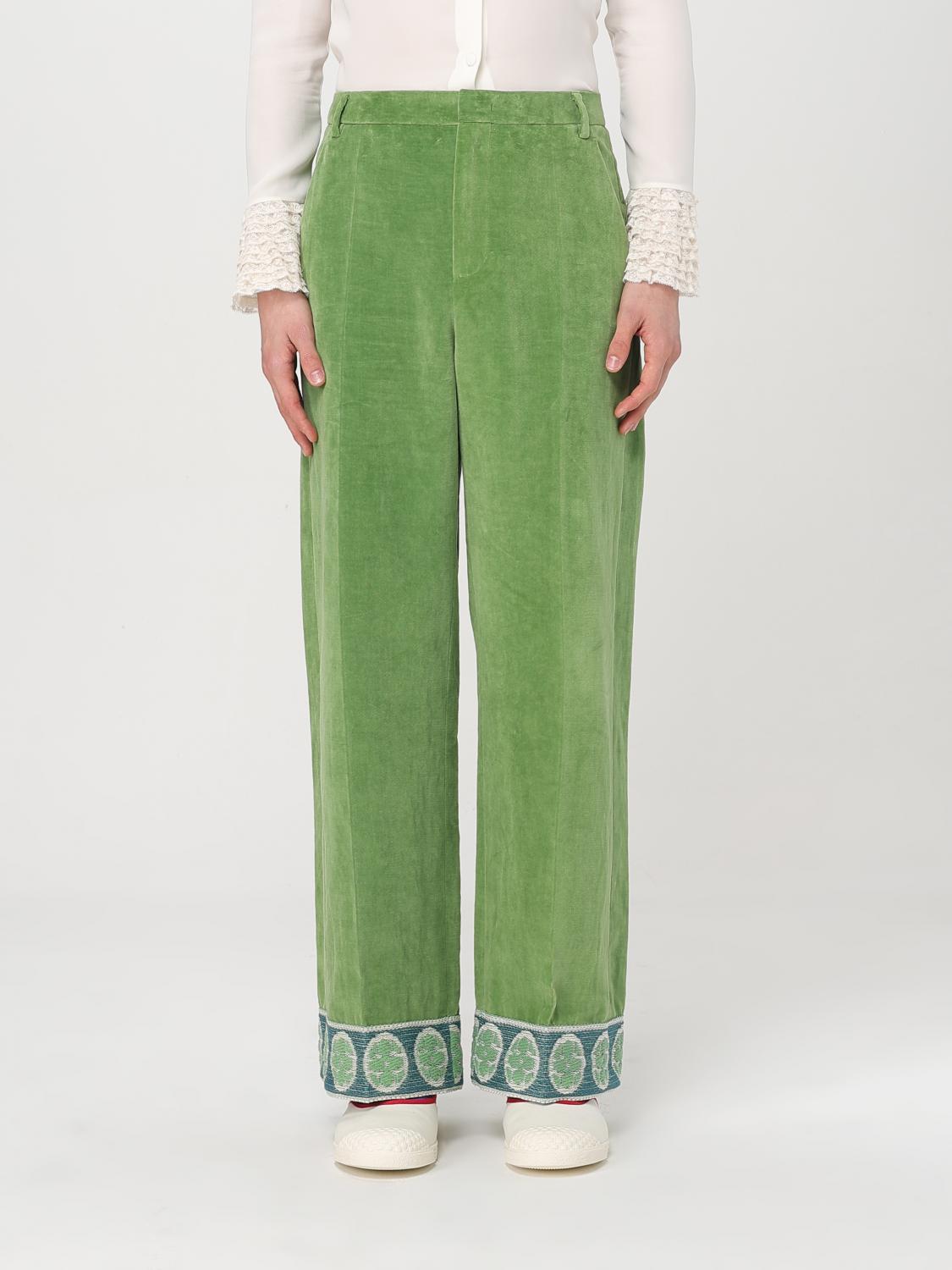 Valentino Garavani Velvet Trousers With Jacquard Hem In Green