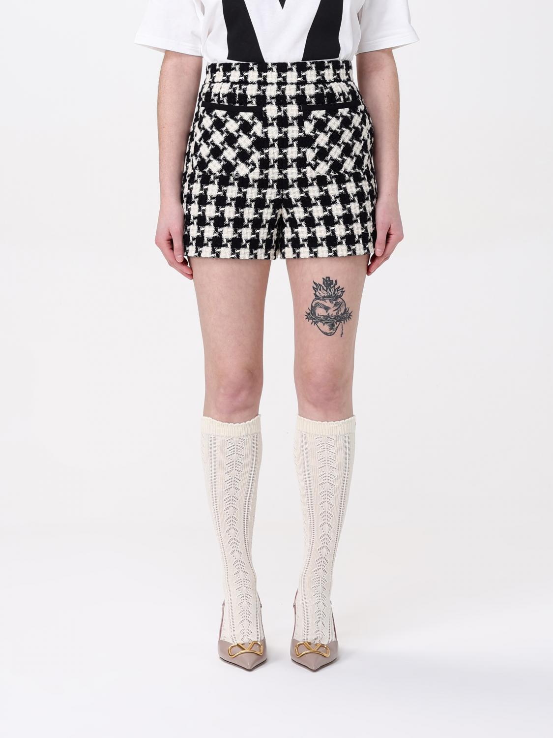 Valentino Womens Avorio Nero Houndstooth High-rise Tweed Woven Shorts In White
