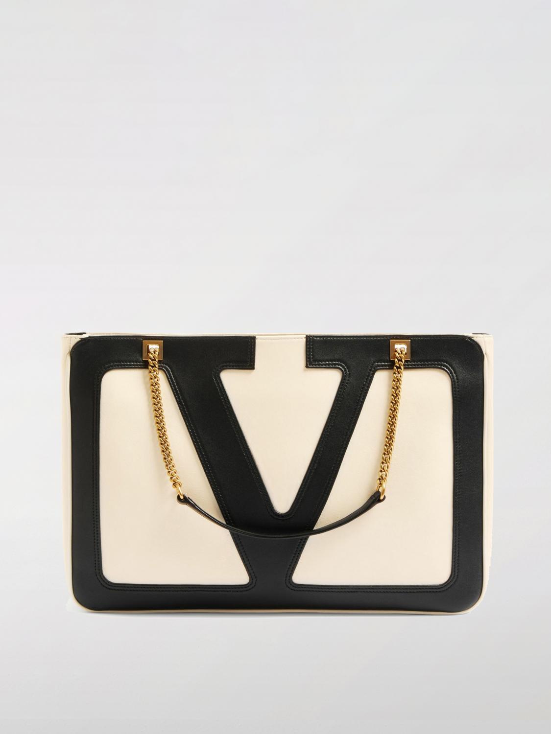 Valentino Garavani Garavani Viva Superstar Medium Nappa Leather Shopping Bag Woman Butter/black Uni In Butter