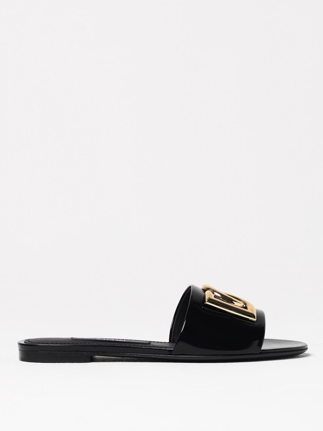 Dolce & Gabbana Logo-plaque Leather Slides In Black