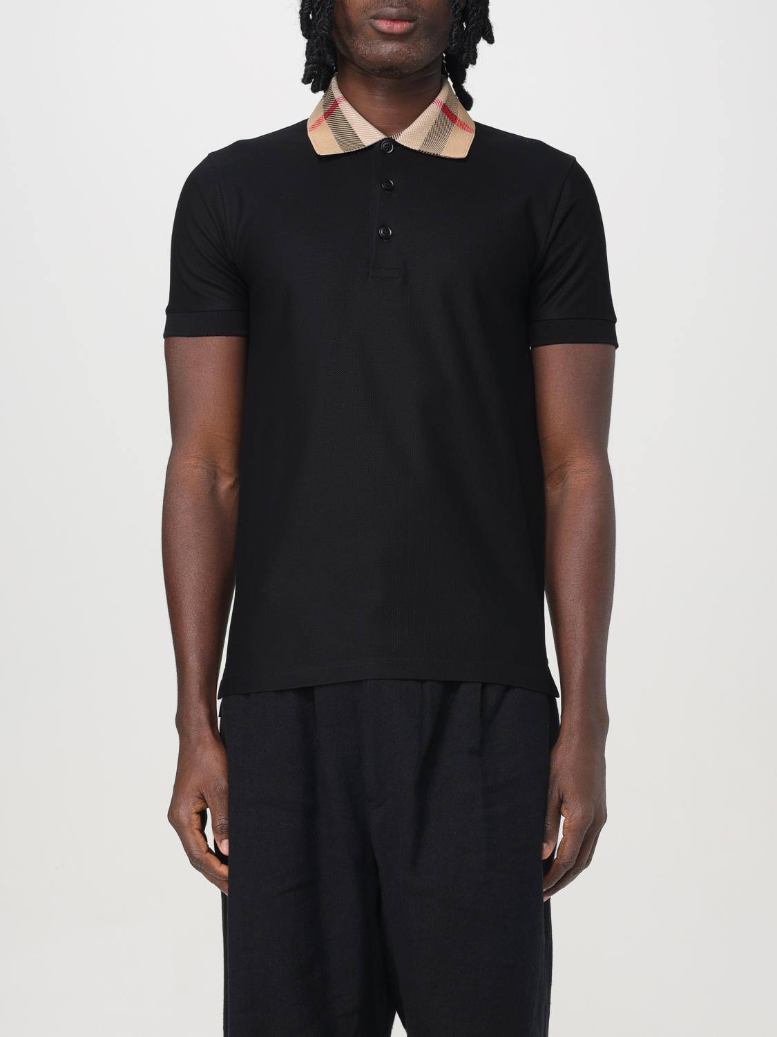 Burberry Cody Polo Shirt With Check Collar In Blue