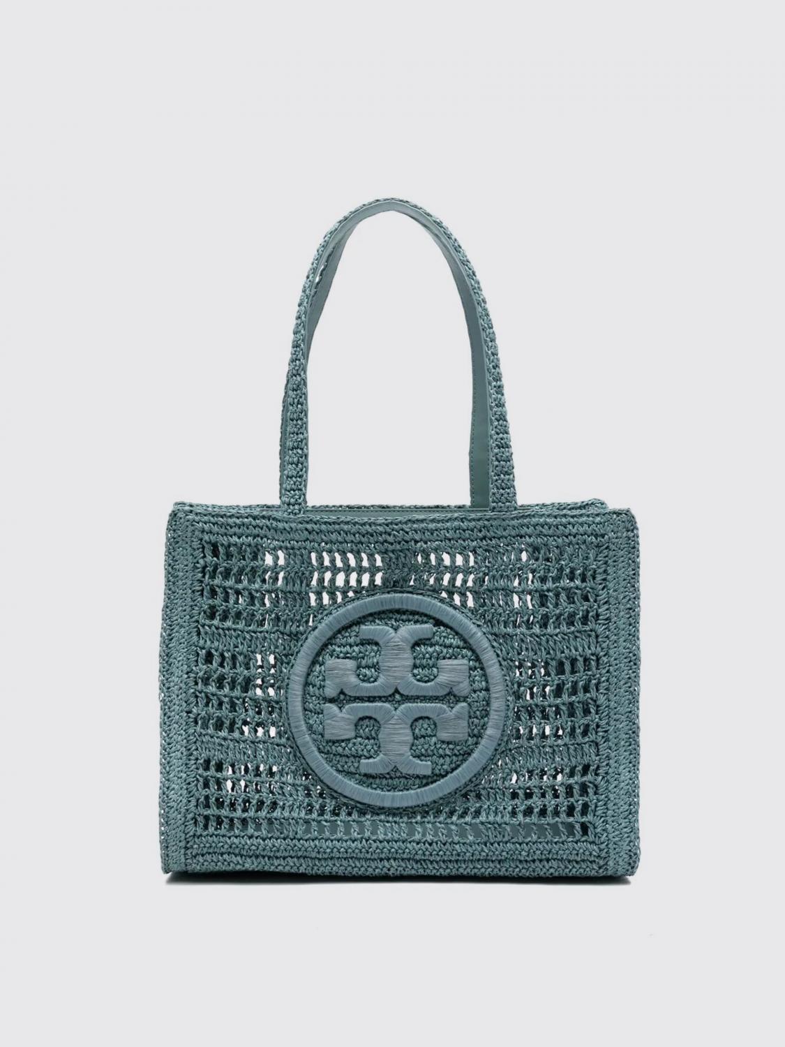 Tory Burch 'ella' Blue Shopper With Woven Design And Embroidered Logo On The Front In Teal