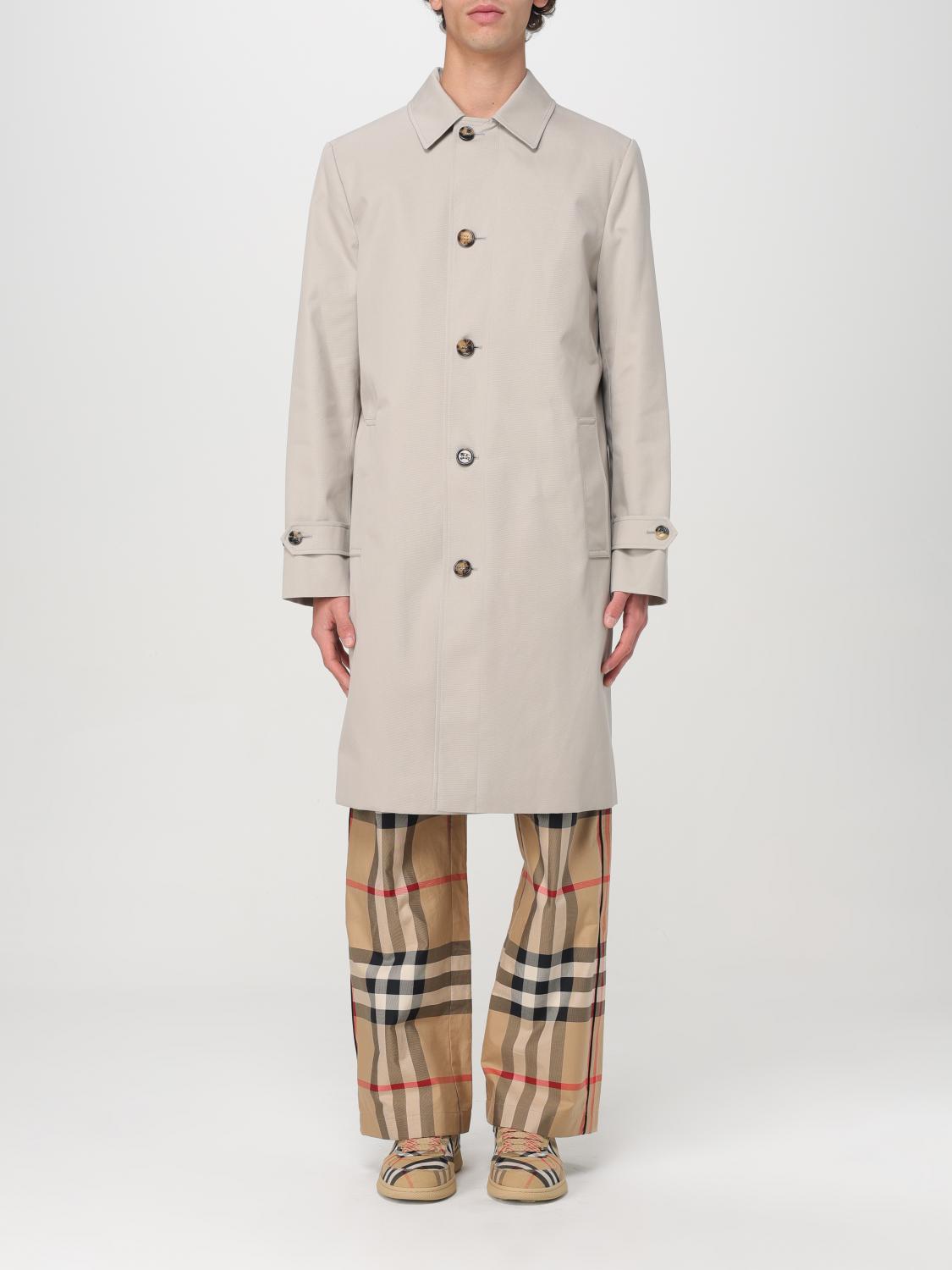 Burberry Long Cotton Double-breasted Coat With Notched Lapel In Beige