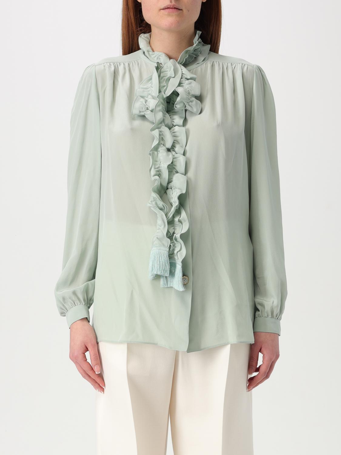 Valentino Crepe Shirt With High Neck And Ruffled Neckline In Cream