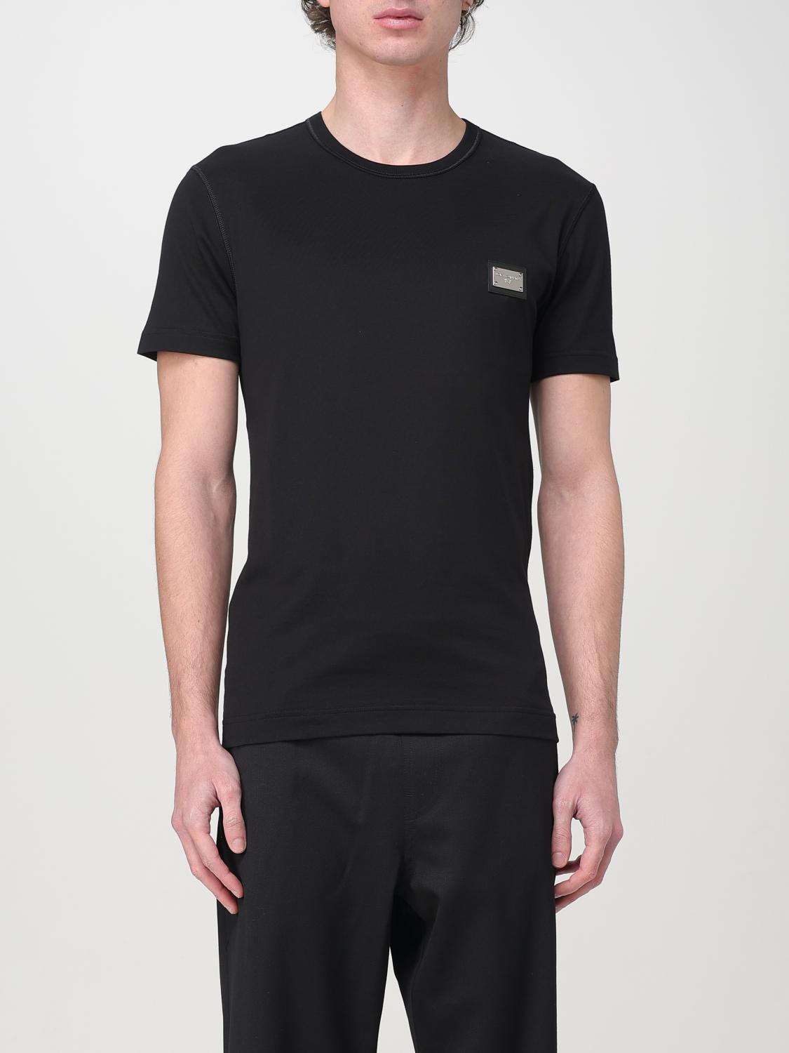 Dolce & Gabbana Cotton T-shirt With Metal Plaque Featuring Front Logo In Black
