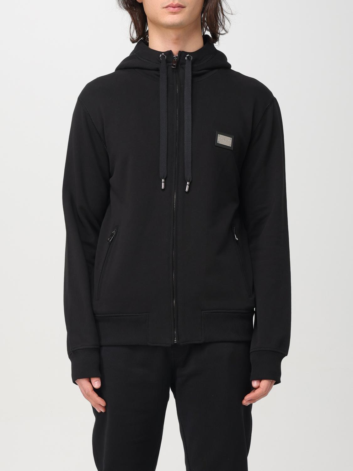 Dolce & Gabbana Black Hoodie With Plated Logo On The Chest In 黑色