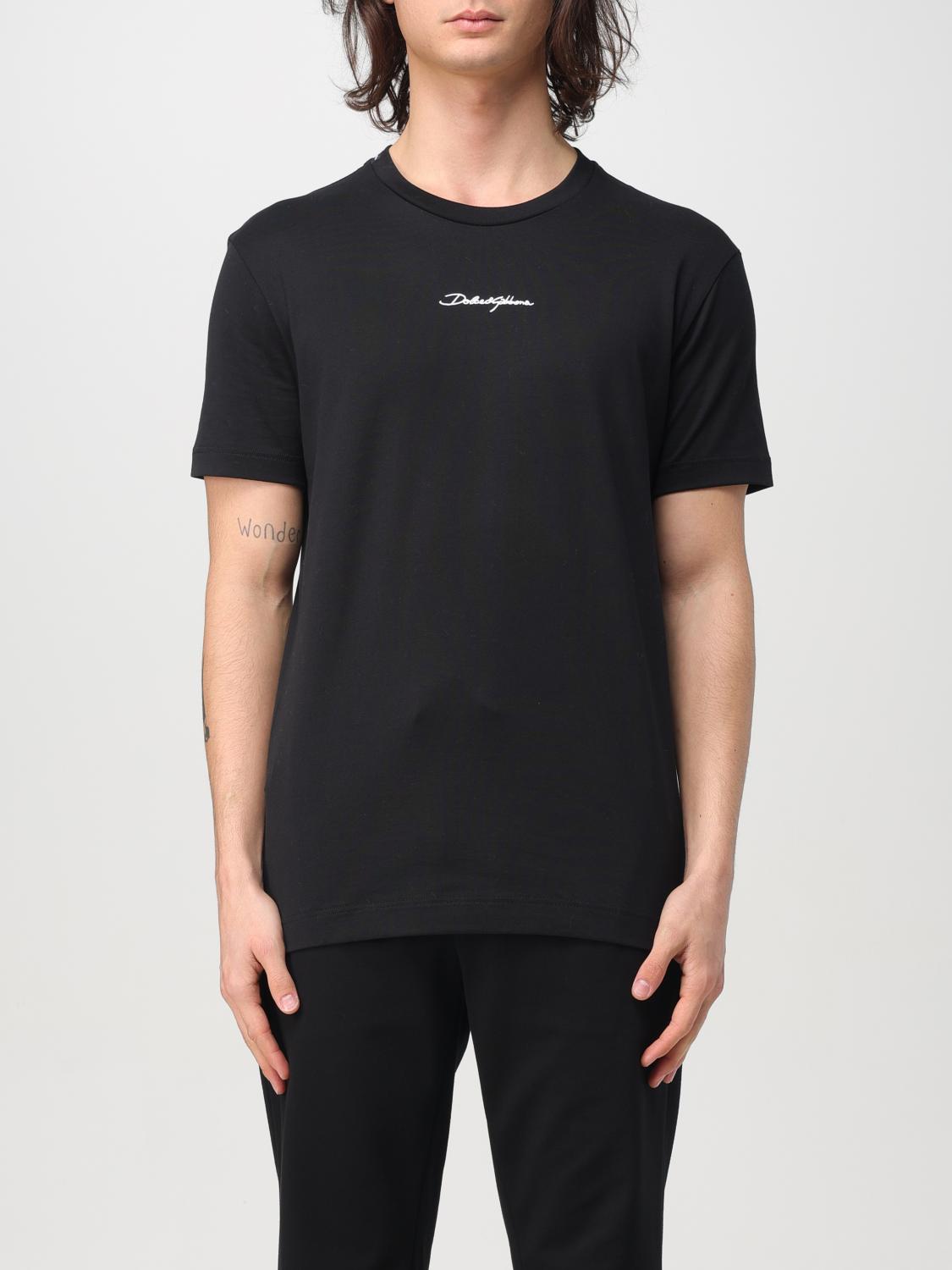 Dolce & Gabbana Black Crewneck T-shirt With Signature Logo In Cotton Man In 黑色