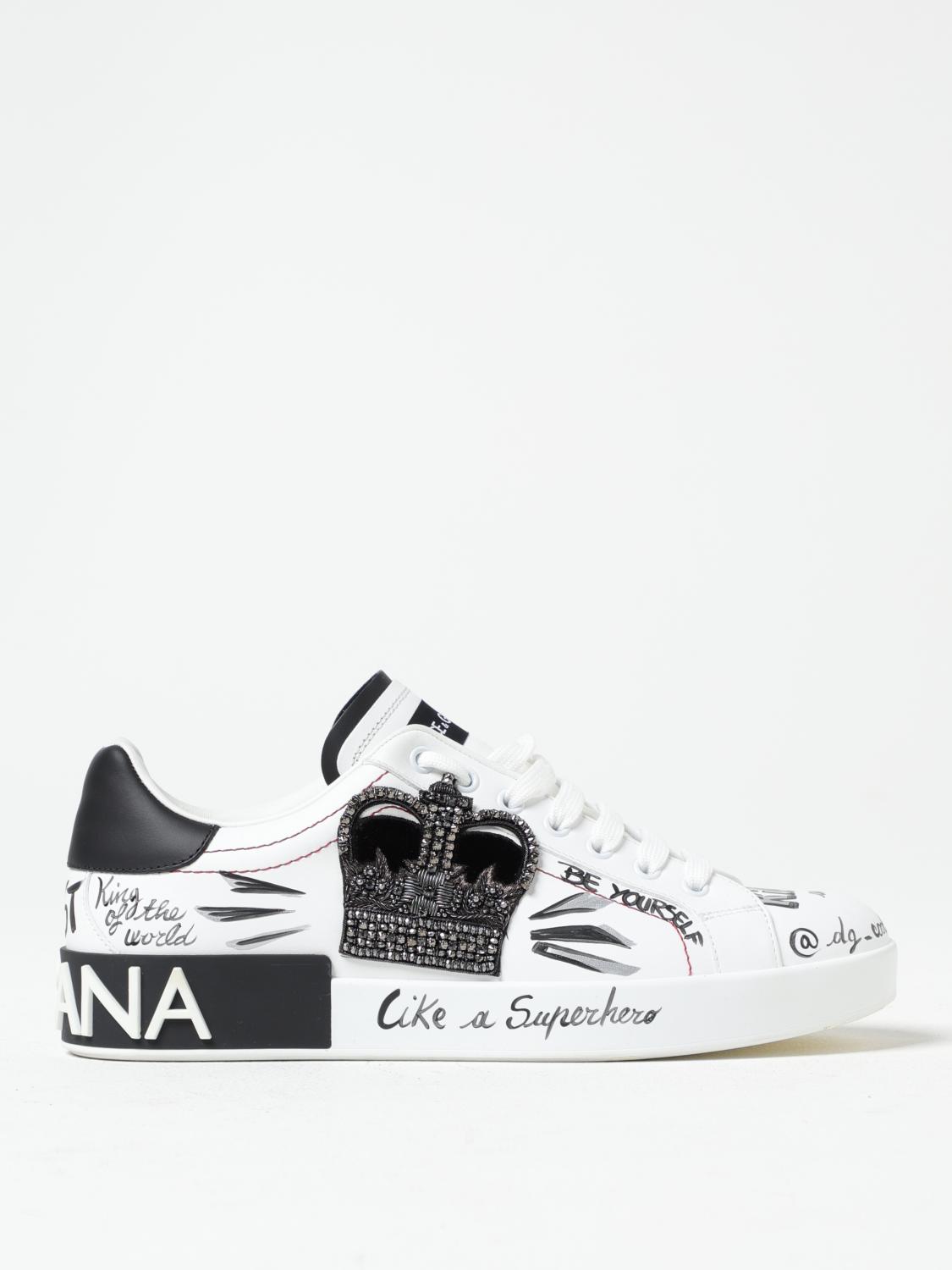 Dolce & Gabbana White Low Top Sneakers With Logo Patch On The Tongue And All-over Print In Leather Man In Weiss