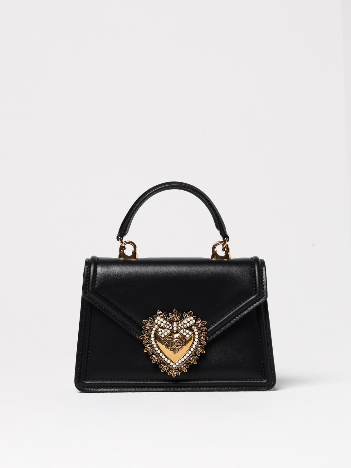 Dolce & Gabbana Black Calfskin Shoulder Bag With Rhinestone Details And Gold Chain In Black