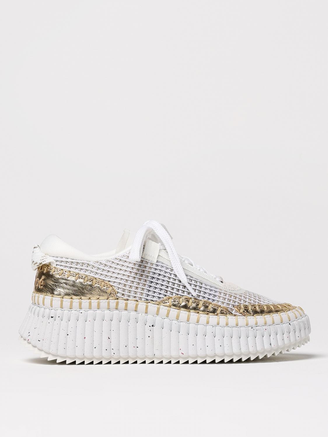 Chloé Nama Embroidered Metallic Leather And Mesh Sneakers In Braun