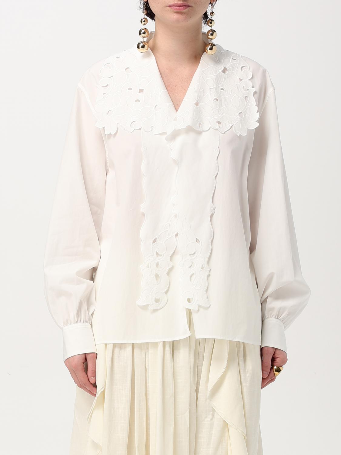 Chloé White Shirt With Embroidered Bow Tie In 白色