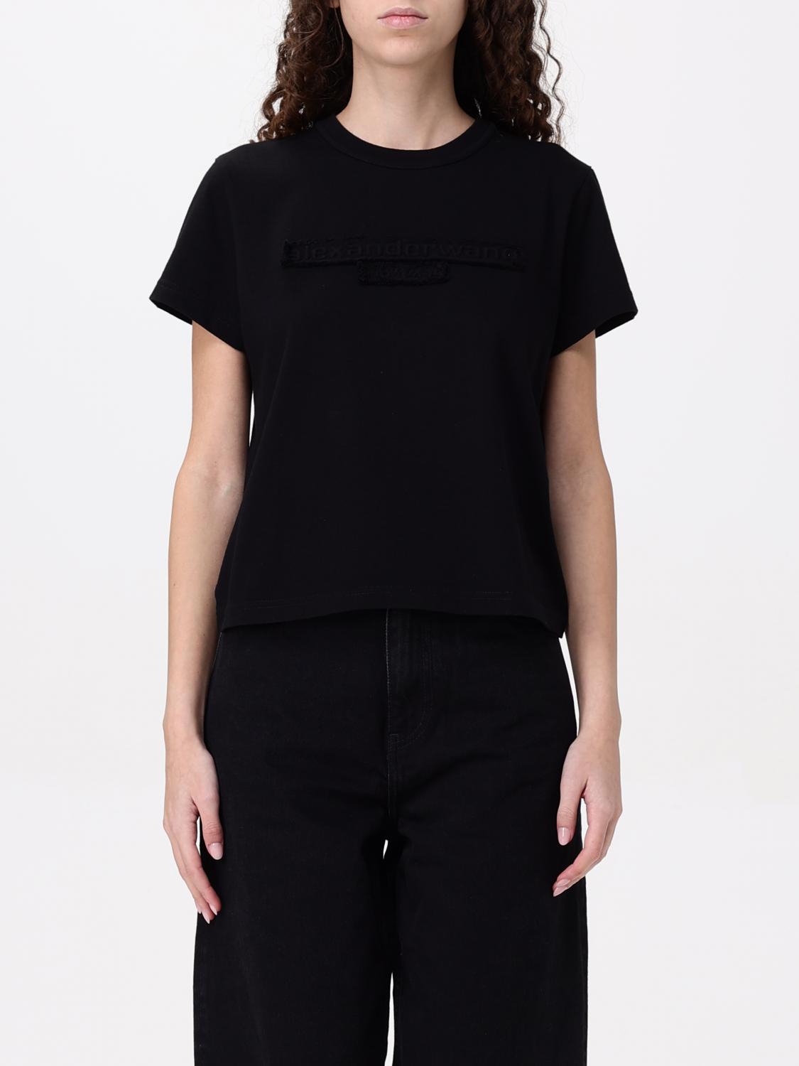 Alexander Wang Distressed Logo Shrunken Tee In Cotton Jersey In Black