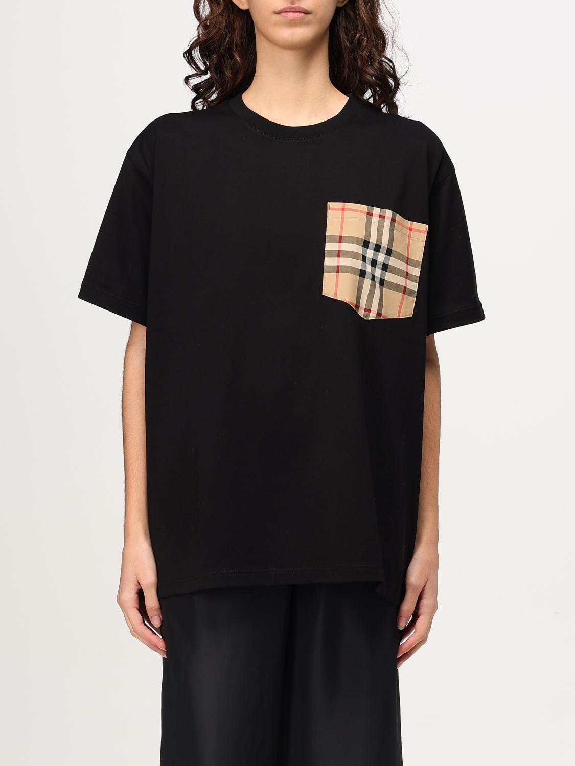 Burberry Short Sleeve Checked Crew Neck T-shirt With Chest Pocket In 黑色
