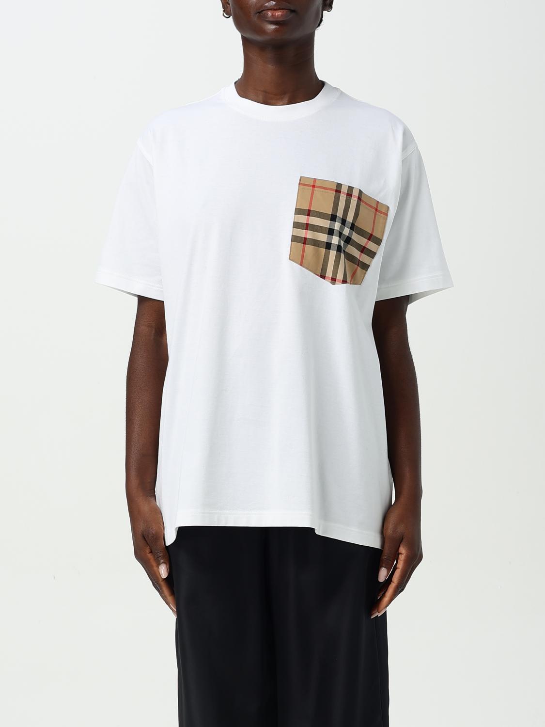 Burberry Women White Jersey Checked Twill-trimmed Cotton-jersey T-shirt Tee Shirt In Weiss