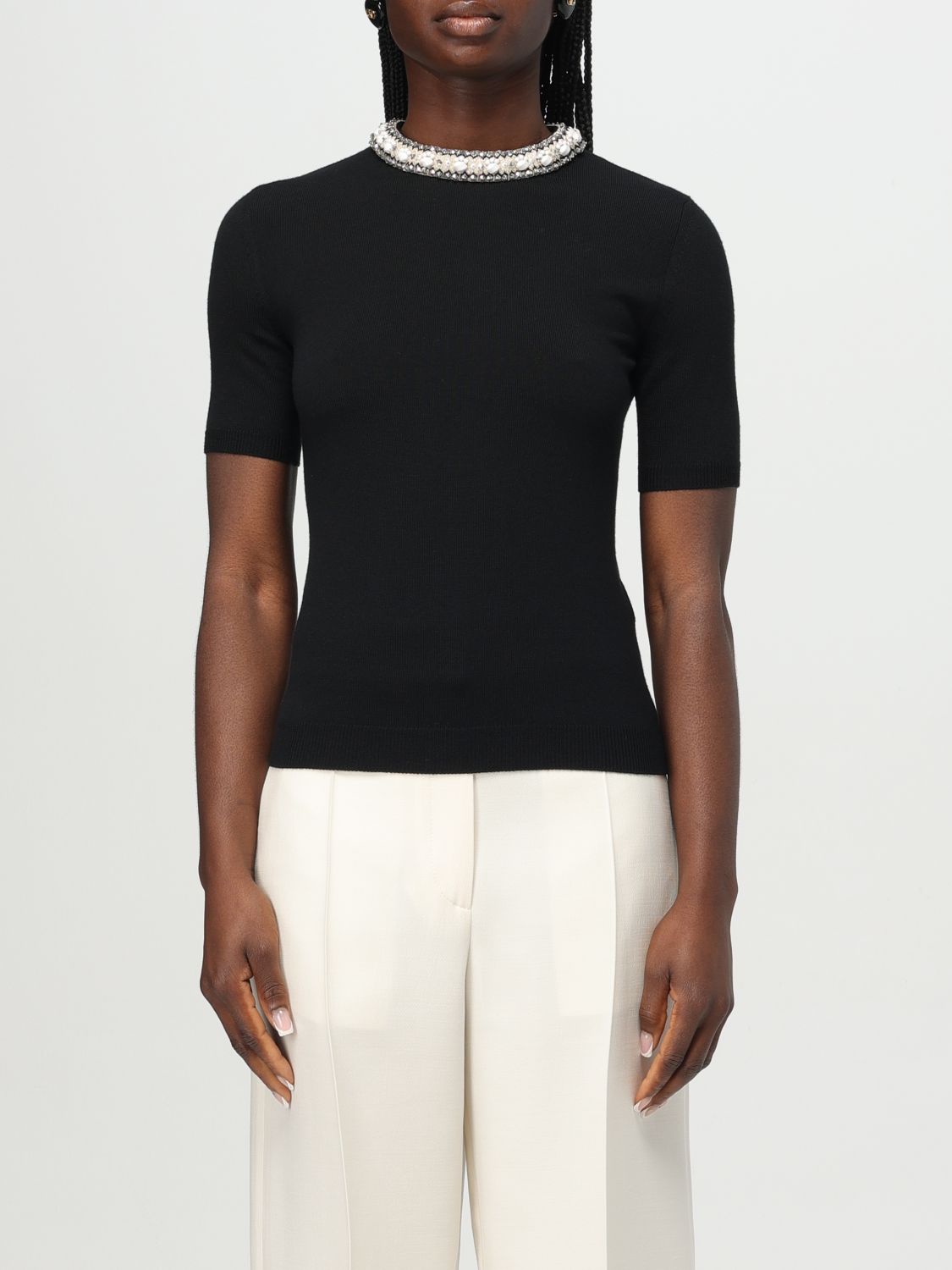 Valentino Embellished Virgin Wool Sweater In Black