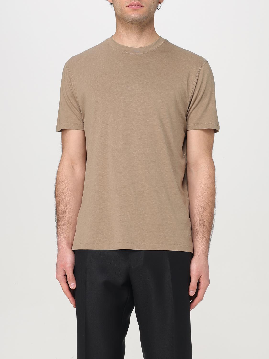 Tom Ford Military Green Crewneck T-shirt With Tf Embroidery In Lyocell And Cotton Blend Man In Multicolor