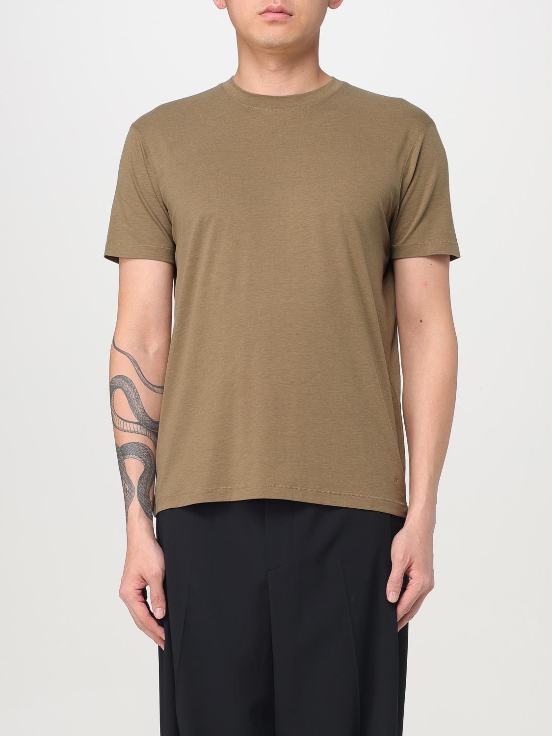 Tom Ford Brown Lyocell Cotton Crew T-shirt In Grün