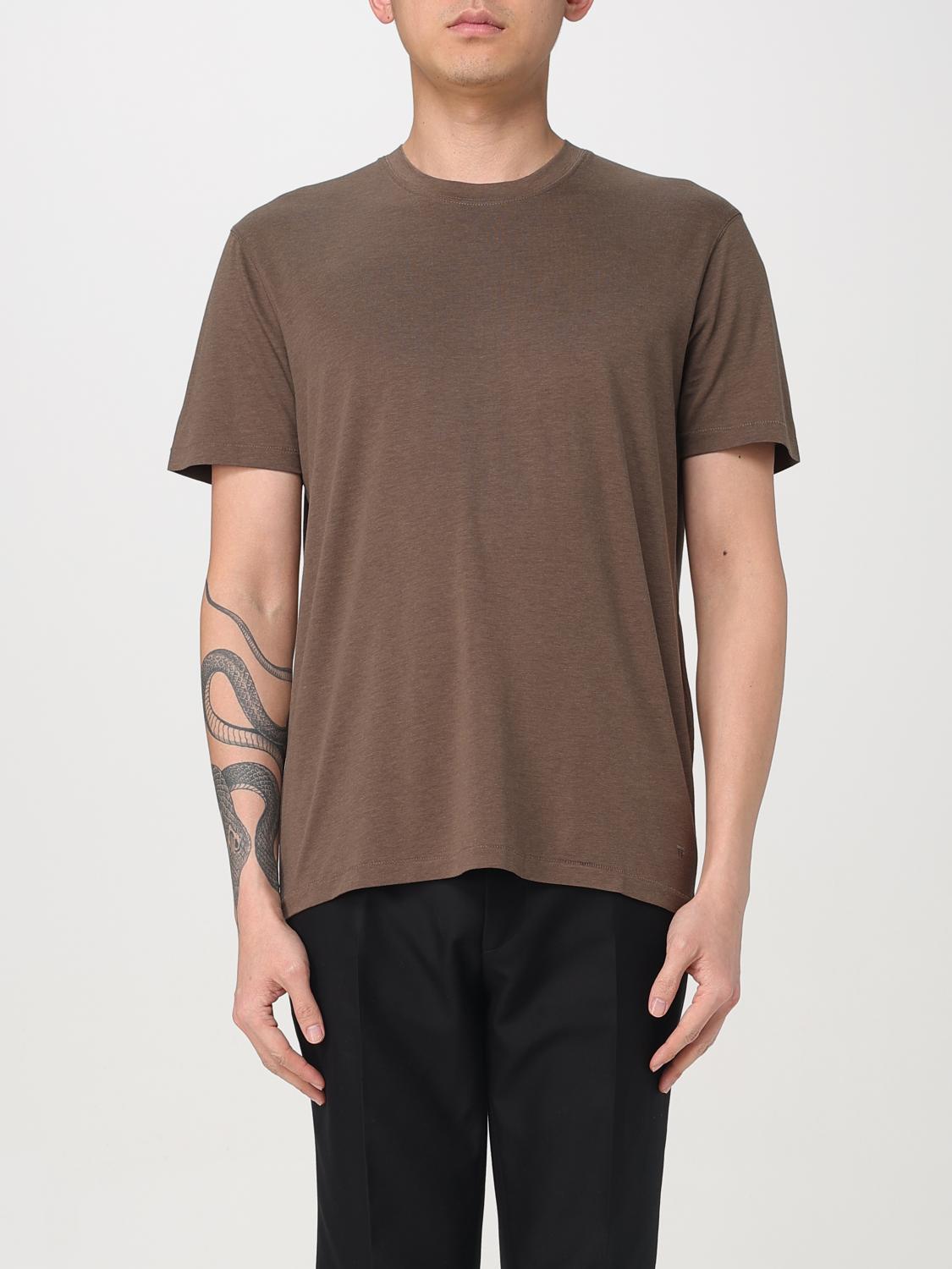 Tom Ford Regular Fit T-shirt In Lyocell And Cotton In Brown