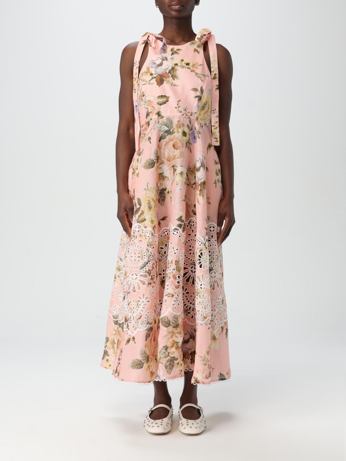 Zimmermann Acacia Broderie Anglaise Linen Midi Dress In Pink