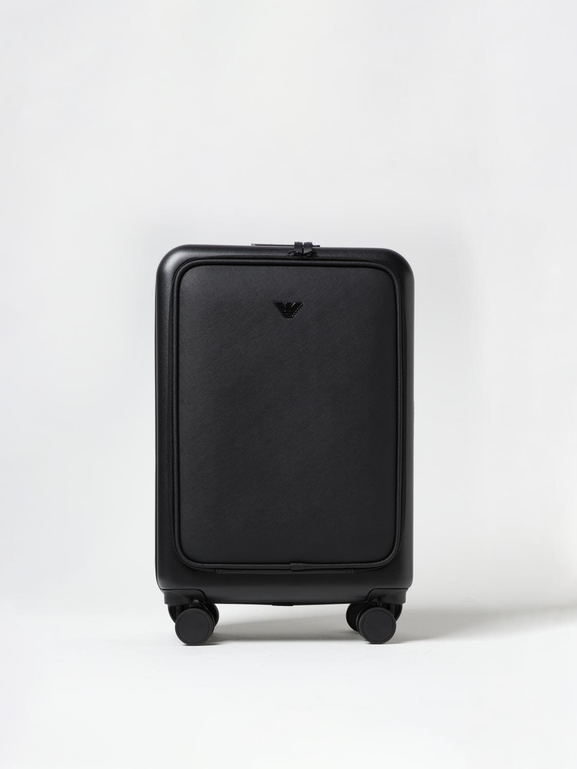 Emporio Armani Trolley Saffiano Telescopic Handle In Black