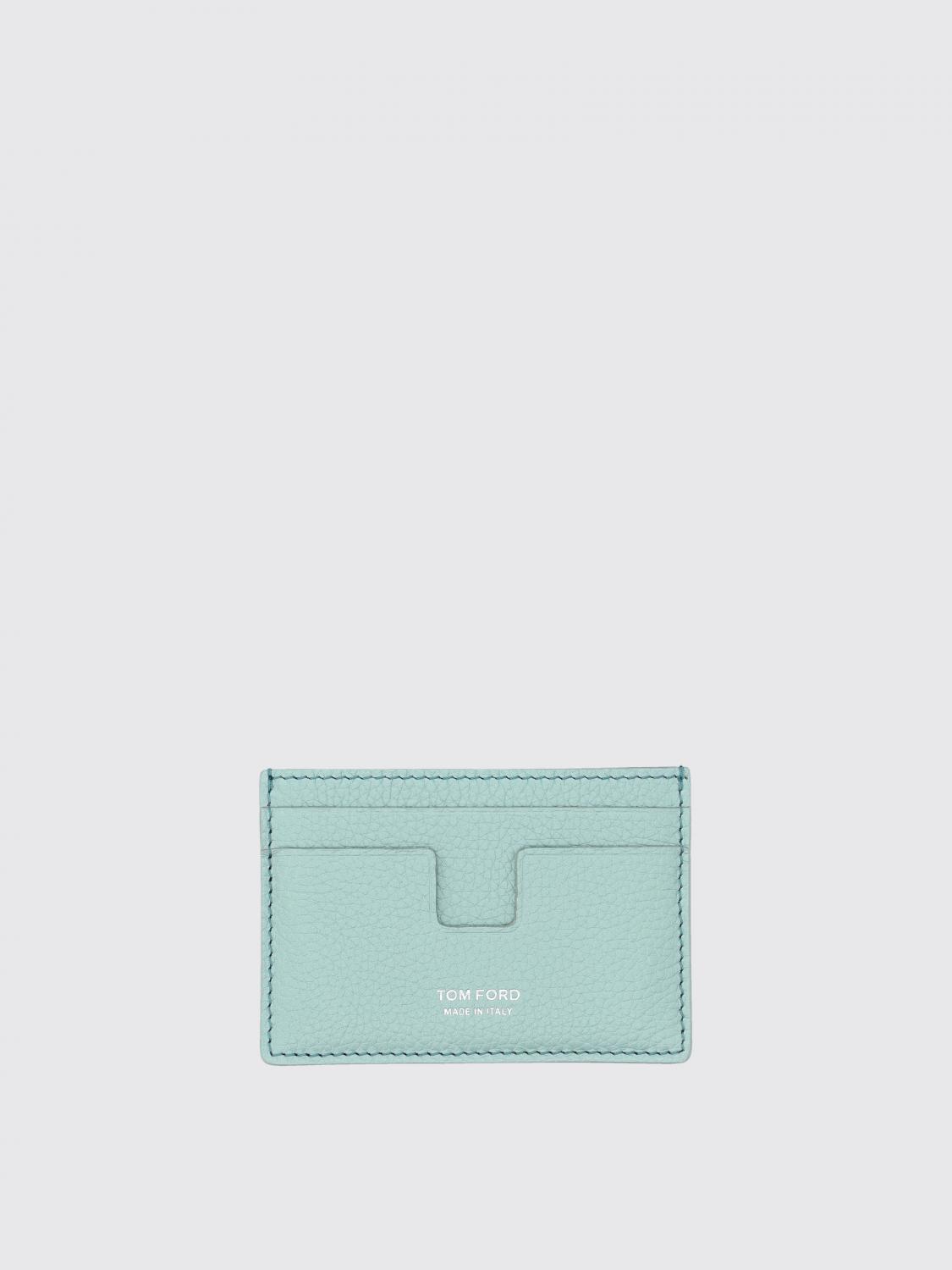 Tom Ford Mens Classic Grained Leather Card Holder Nile Blue In Mint