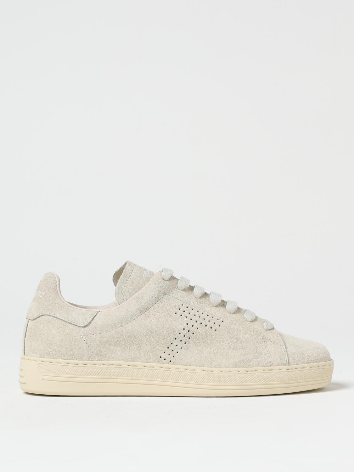 Tom Ford Leather Warwick Sneakers Rubber Sole Perforated Detailing In 沙色
