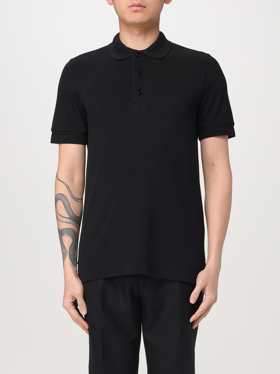 Tom Ford Black Short-sleeves Polo In Cotton Piquet Jersey Man In Black