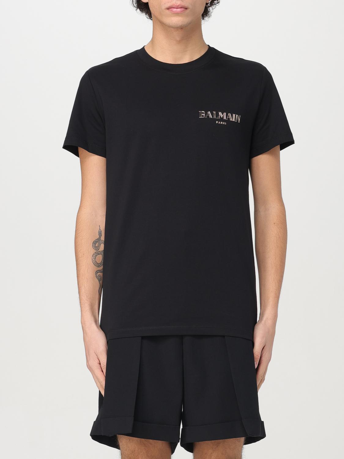 Balmain Black Crewneck T-shirt With Logo Print In Cotton Man