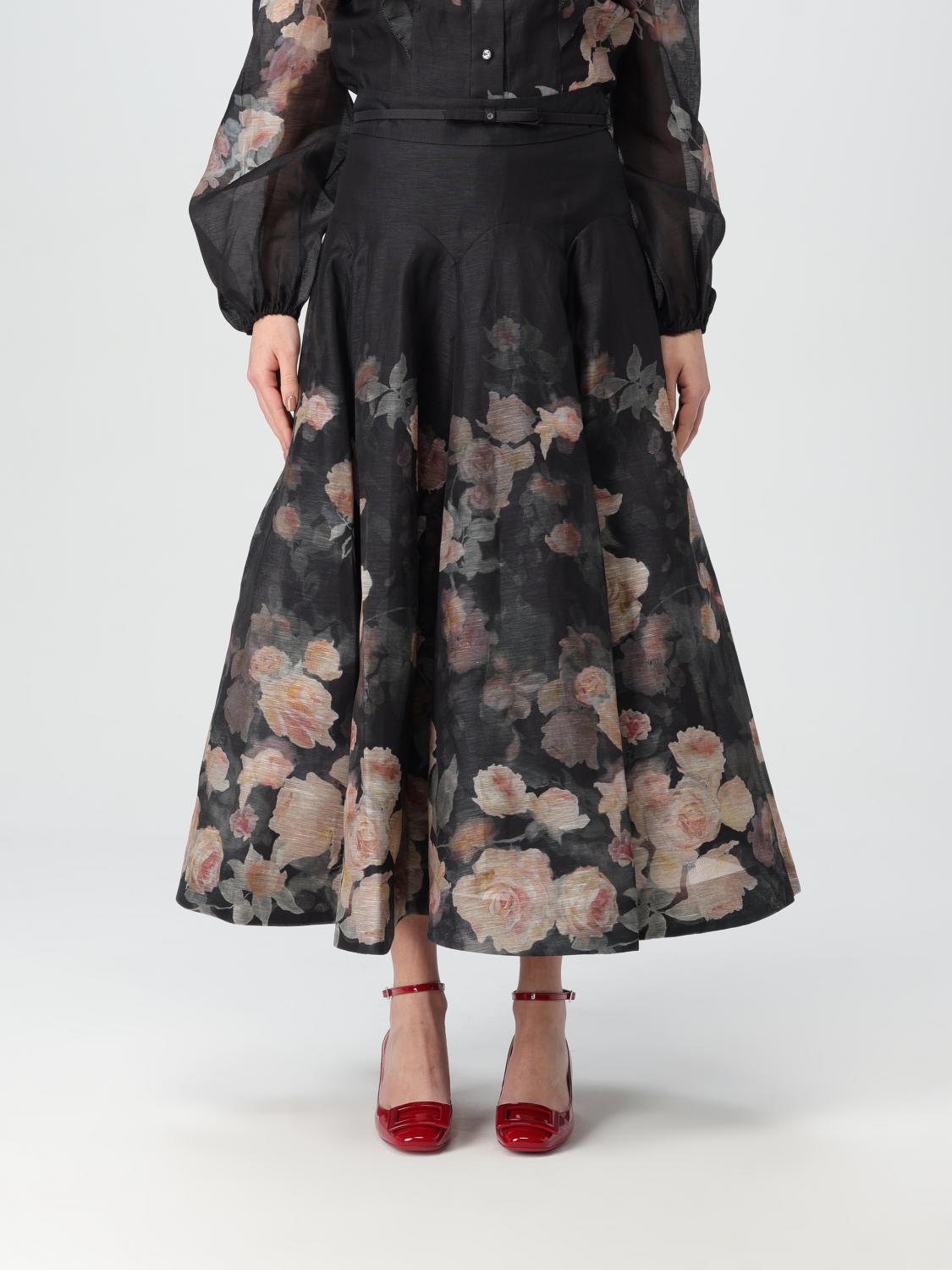Zimmermann Pavilion Floral-print Linen And Silk-blend Midi Skirt In Black