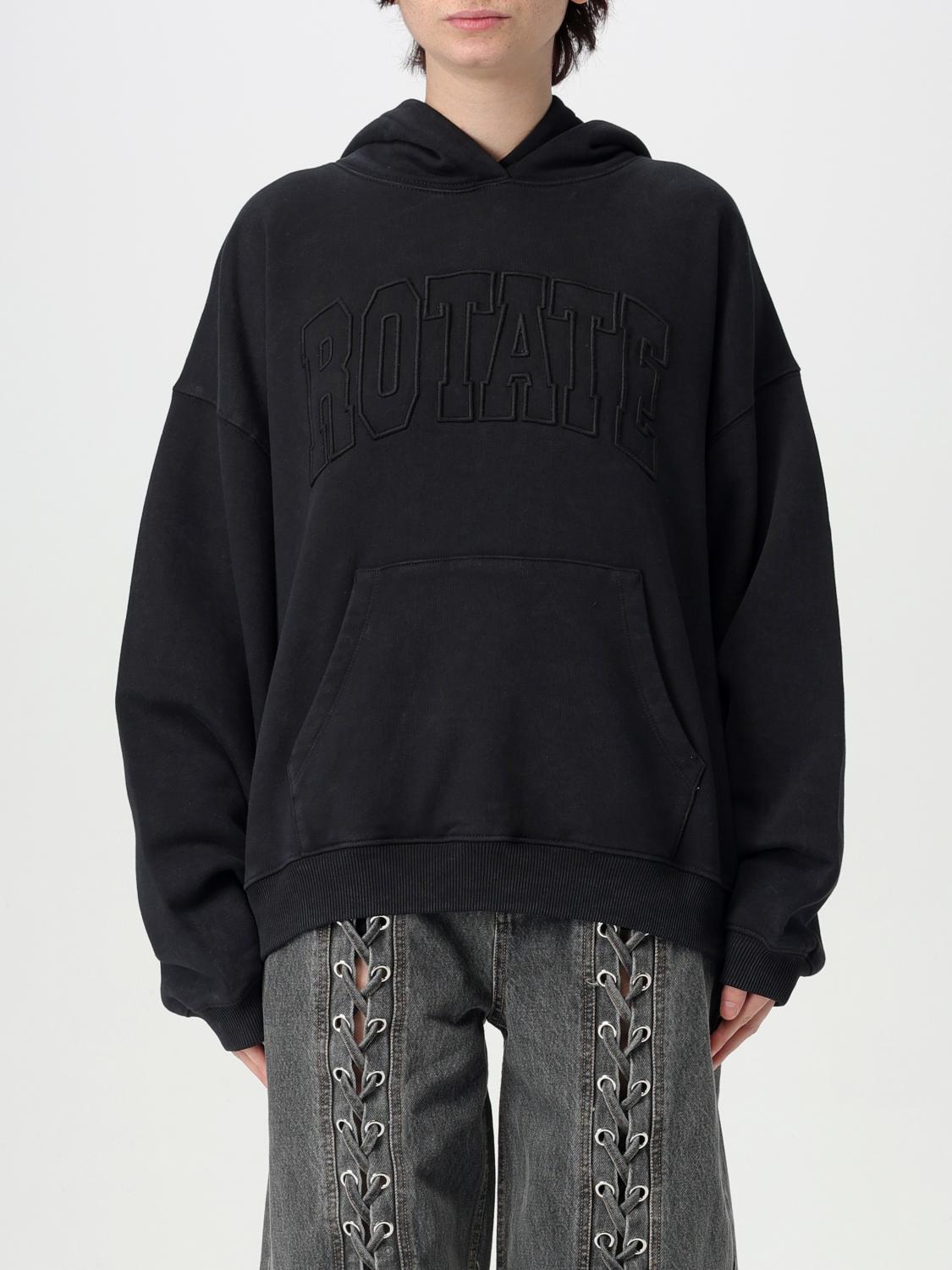Rotate Birger Christensen Heavy Cotton Sweatshirt With Hood And Pouch Pocket In Black
