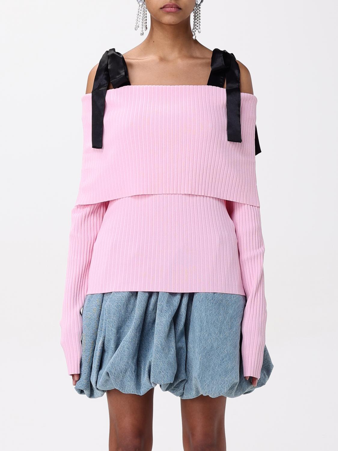Rotate Birger Christensen Off-shoulder Strap Sweater In Pink