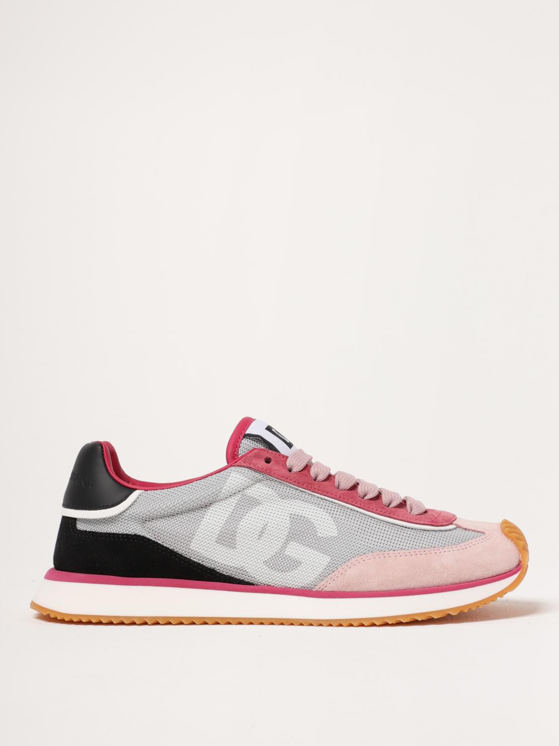 Dolce & Gabbana Cushion Sneakers With Rubber Sole And Leather Trim In Pink