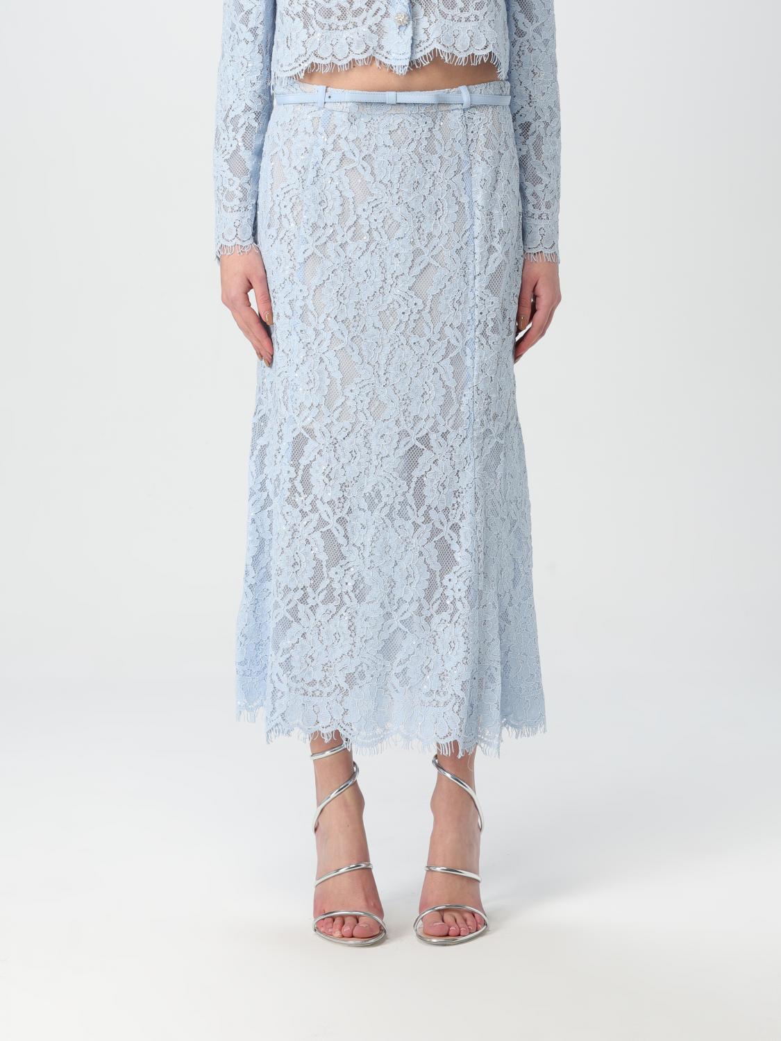 Self-portrait Light Blue Lace-effect Skirt With Slip In Blue