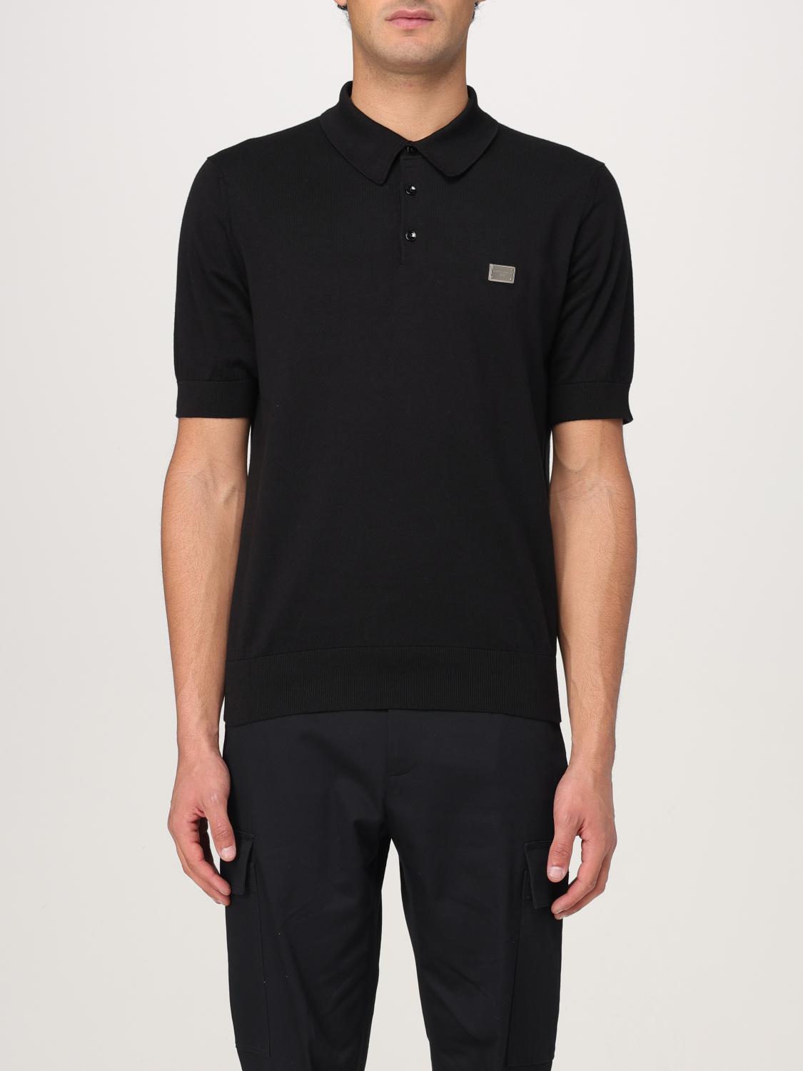 Dolce & Gabbana Dark Gray Logo Plaque Cotton Men Polo Shirt T-shirt In Schwarz