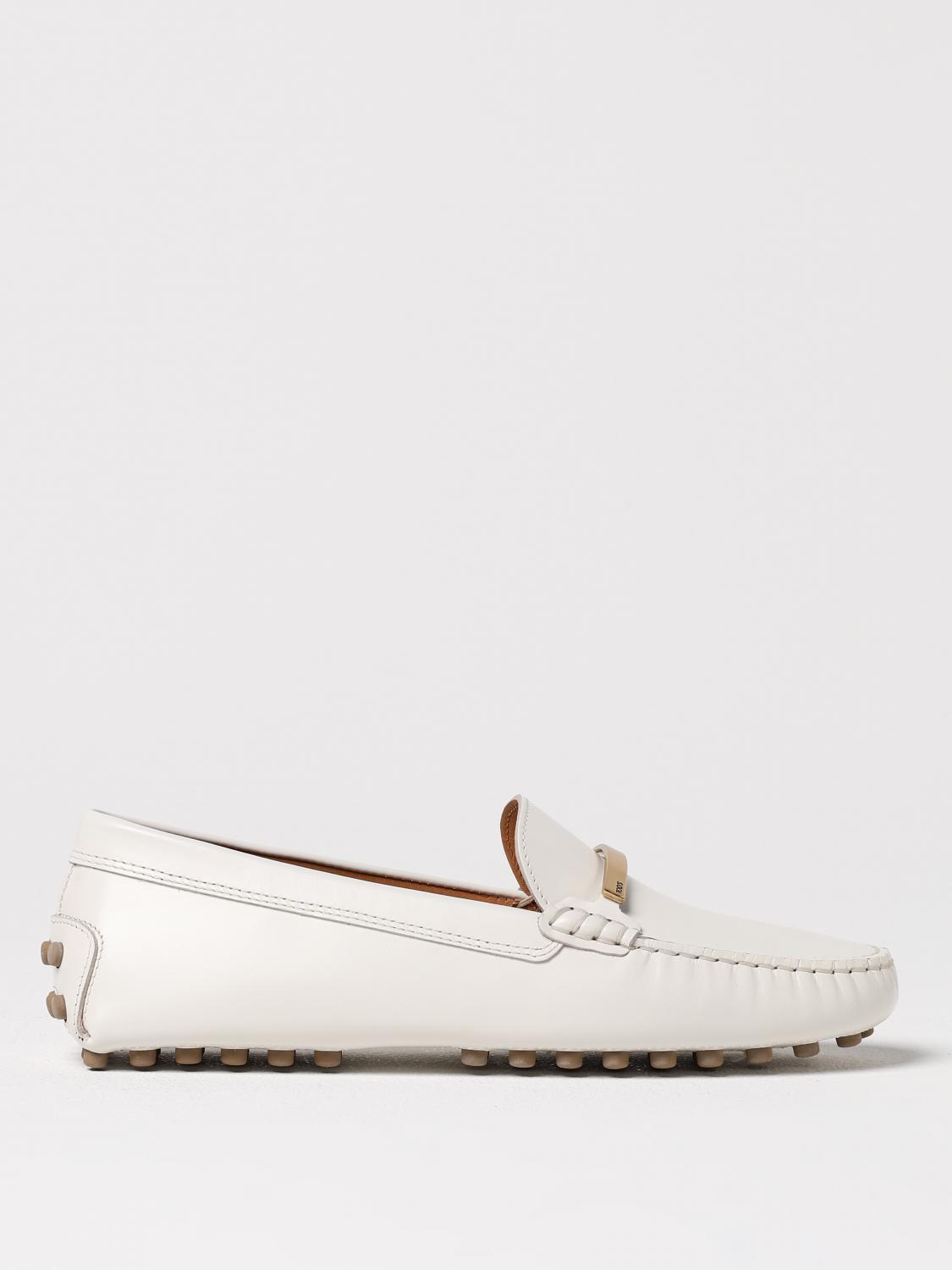 Tod's White Lime Calfskin Driving Loafer With Low Heel In White