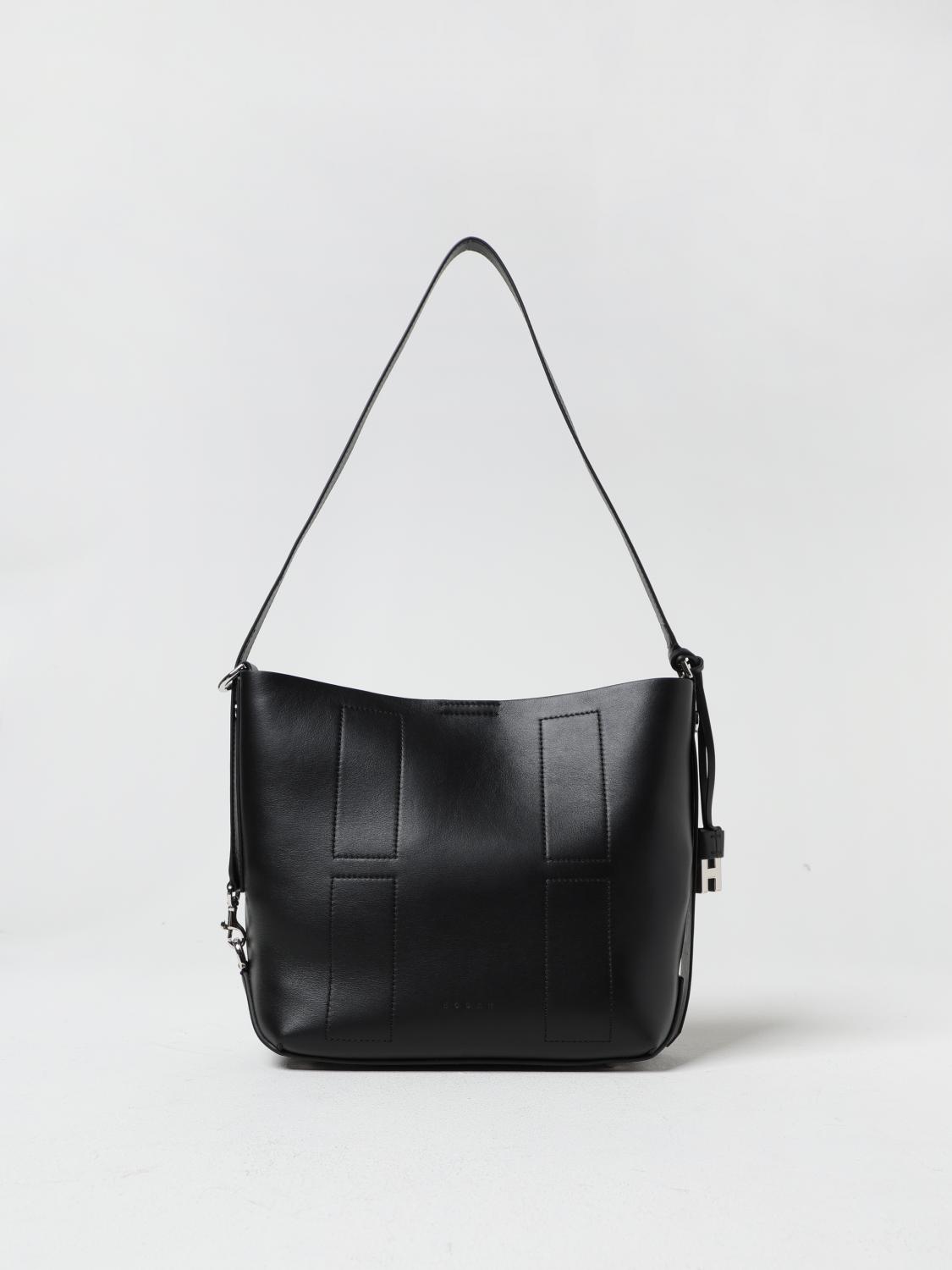 Hogan Medium Leather Shoulder Bag With Adjustable Strap In Black