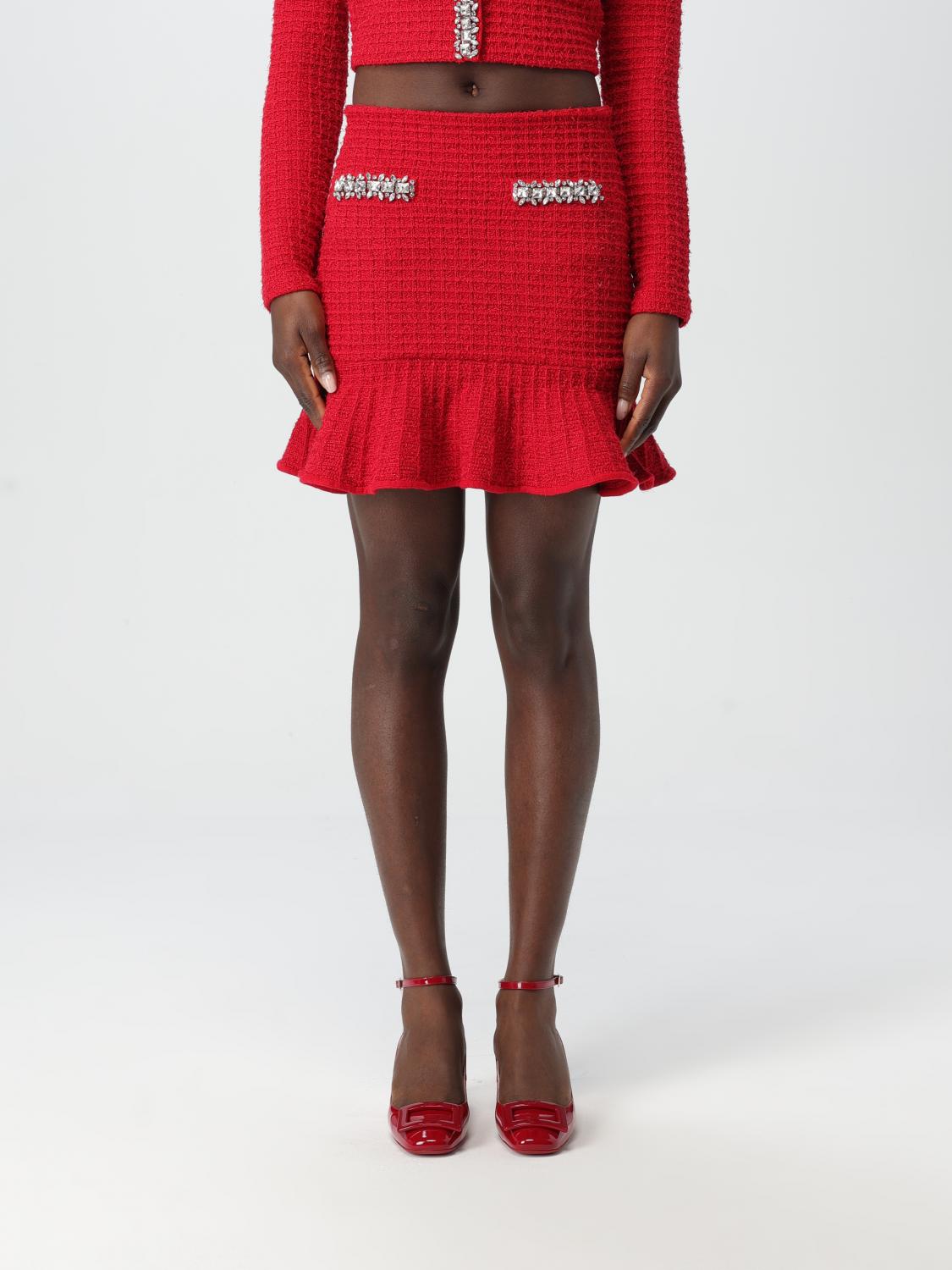 Self-portrait Textured Knit Mini Skirt In Red