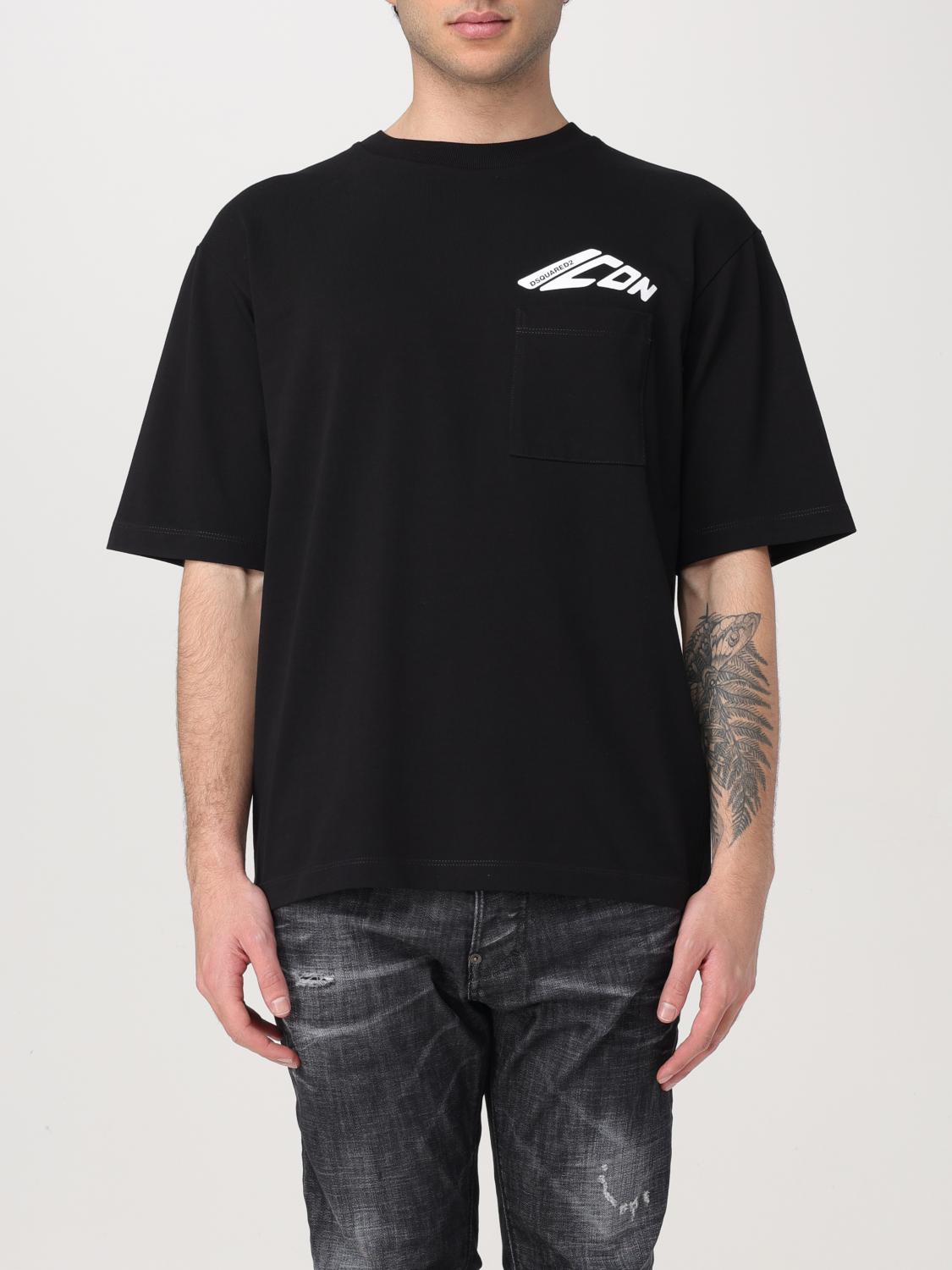 Dsquared2 Black T-shirt With Contrasting Icon Print In Cotton Man In Black