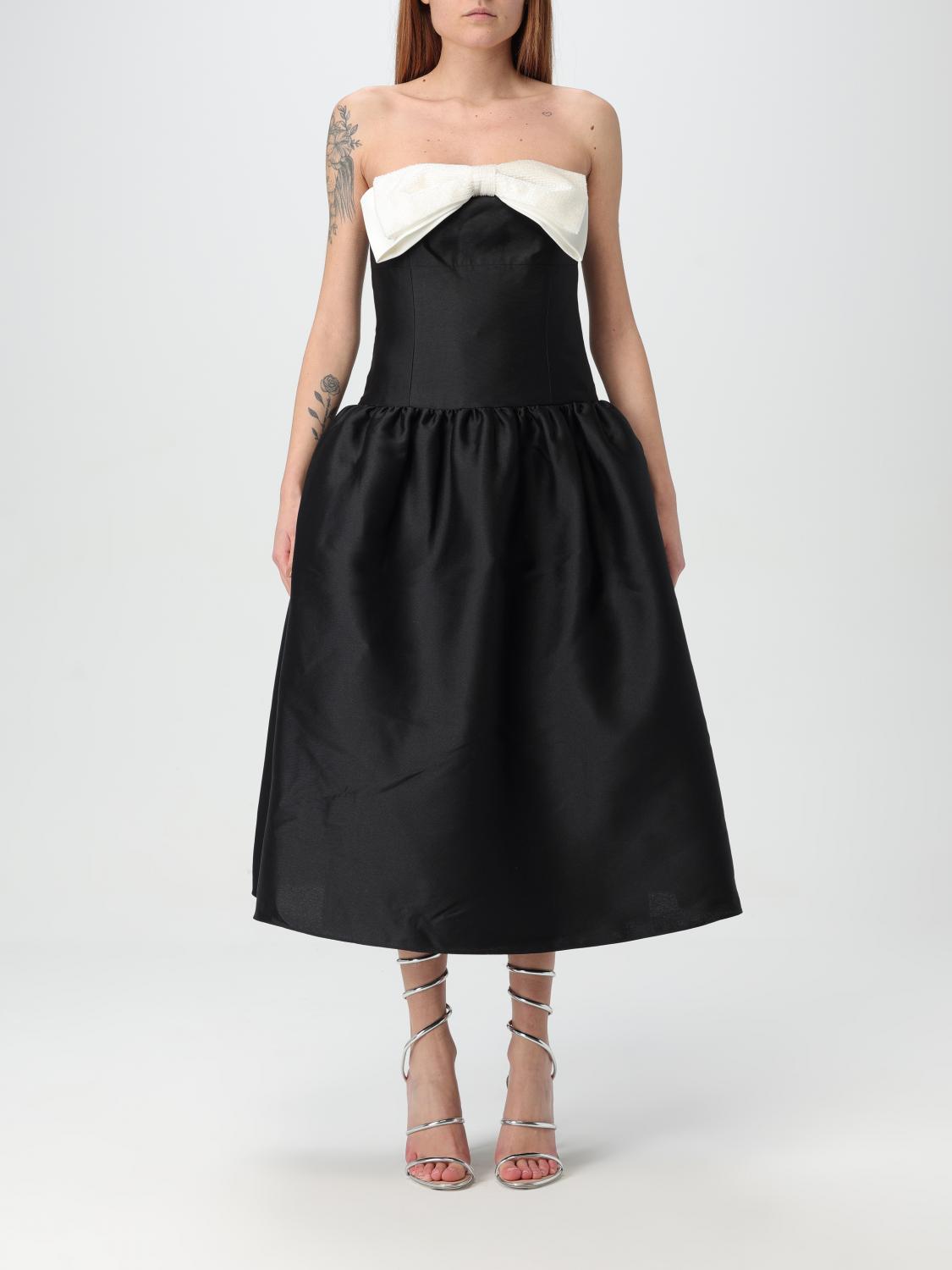 Self-portrait Taffeta Contrast-bow Midi Dress In Black