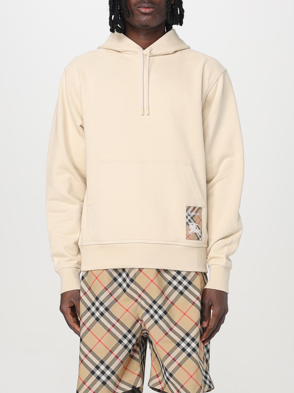 Burberry Check Label Hoodie In Beige