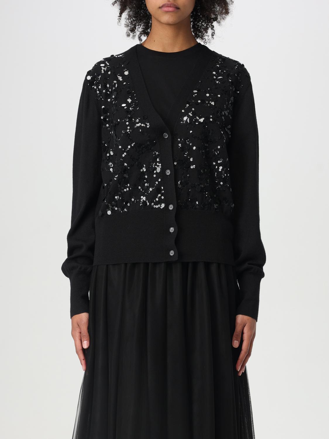 Fabiana Filippi V-neck Wool Blend Cardigan With Front Sequins Detail In Black