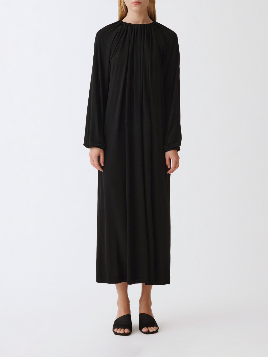Fabiana Filippi Viscose Jersey Long Sleeve Dress With Draped Collar In 黑色