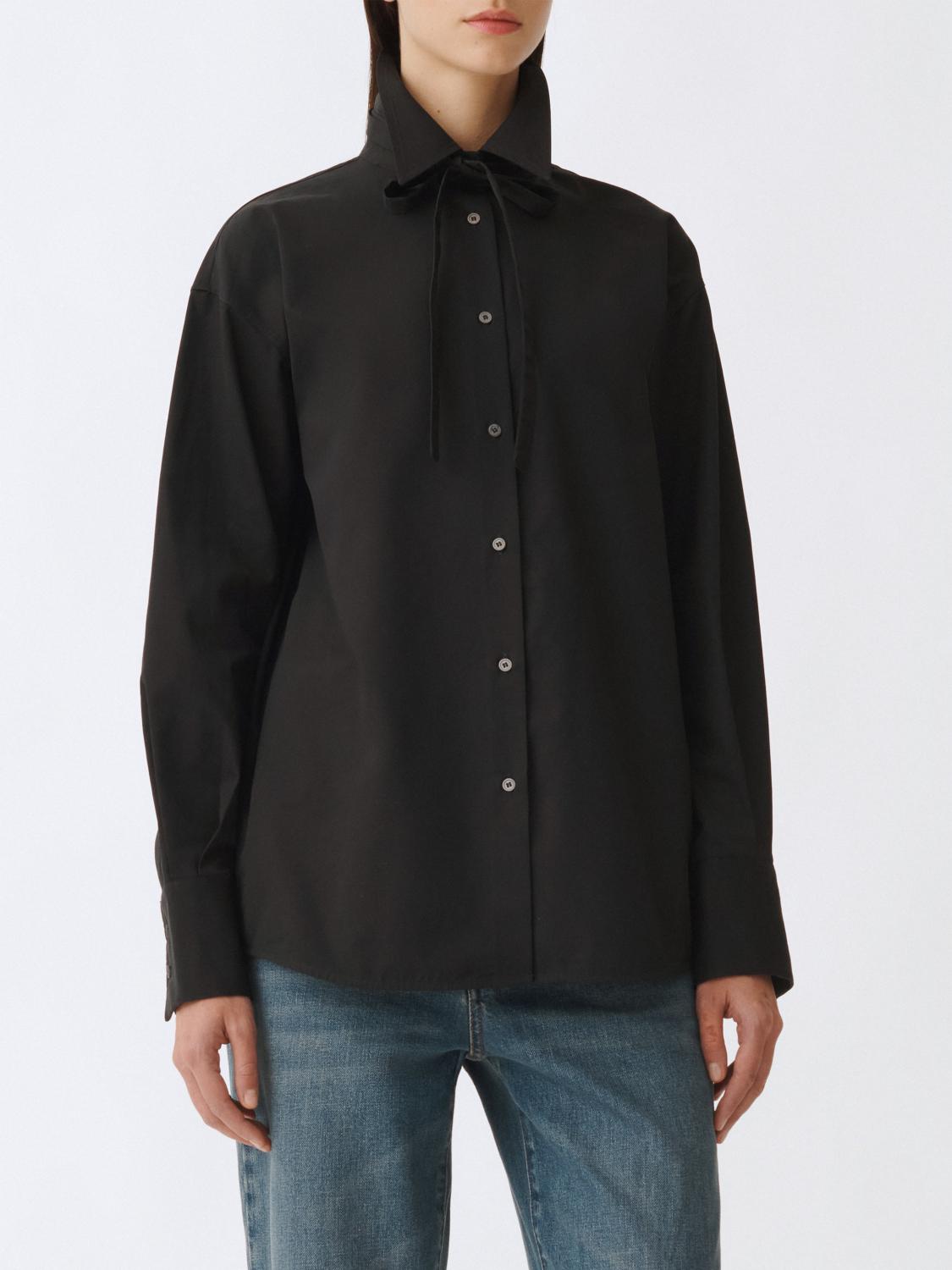 Fabiana Filippi Cotton Poplin Shirt With Knotted Lace Collar In Black